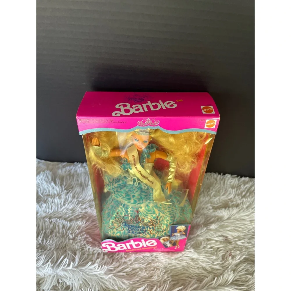 Vintage 1991 Mattel American Beauty Queen Barbie Doll 3137 NIB Teal Gold Gown